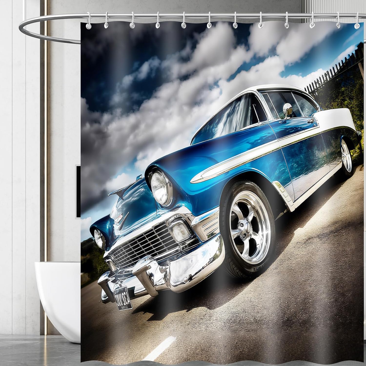 Fabric Shower Curtain with Premium Hooks, Waterproof & Washable for Bathroom, Elegant Blue Classic Car Journeying on a Peaceful 90x180CM
Fabric Shower Curtain with Premium Hooks, Waterproof & Washable for Bathroom, Elegant Blue Classic Car Journeying on a Peaceful 90x180CM