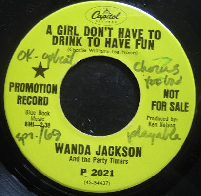 7inch Record WANDA JACKSON THE PARTY TIMERS A Girl Dont Have To Drink To Have P2021PROMO Capitol Records 1967 US CountryFolk Used
7inch Record WANDA JACKSON THE PARTY TIMERS A Girl Dont Have To Drink To Have P2021PROMO Capitol Records 1967 US CountryFolk Used
