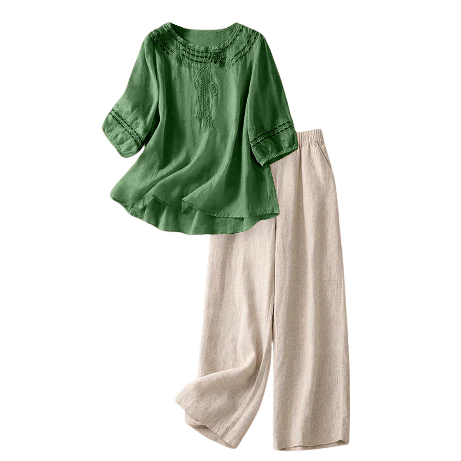 Stylish Two-piece Cotton-linen Set: Top, Vintage-inspired, Casual, And Wide-leg Pants. M-2 зелений
Stylish Two-piece Cotton-linen Set: Top, Vintage-inspired, Casual, And Wide-leg Pants. M-2 зелений