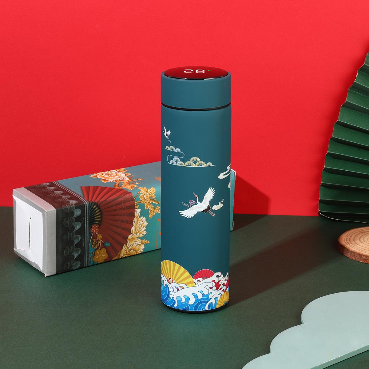 1 шт., бутылка с термальной водой в китайском стиле, изолированная чашка с интеллектуальным дисплеем температуры в стиле ретро, чашка для воды из нержавеющей стали