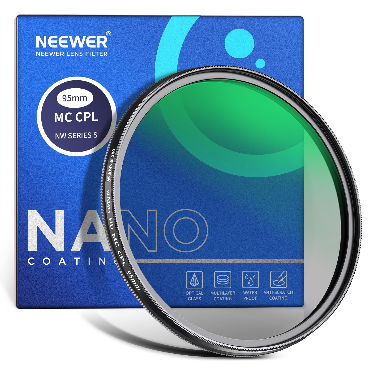 NEEWER 95mm Polarizing Filter Resistant Nano Coating MC CPL Circular Polarizing Filter HD Optical Glass Ultra Thin Lens Filter Reflection Reduction
NEEWER 95mm Polarizing Filter Resistant Nano Coating MC CPL Circular Polarizing Filter HD Optical Glass Ultra Thin Lens Filter Reflection Reduction