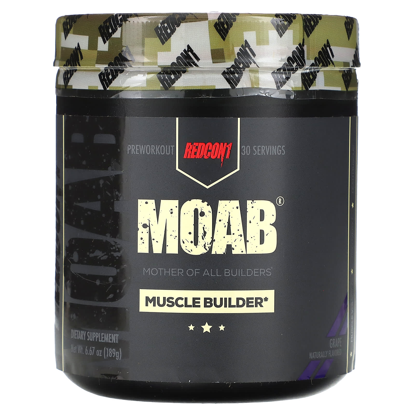 Redcon1, Moab, Muscle Building, Pre-Workout Supplement, Grape Flavor, 6.67 oz (189 g)
Redcon1, Moab, Muscle Building, Pre-Workout Supplement, Grape Flavor, 6.67 oz (189 g)