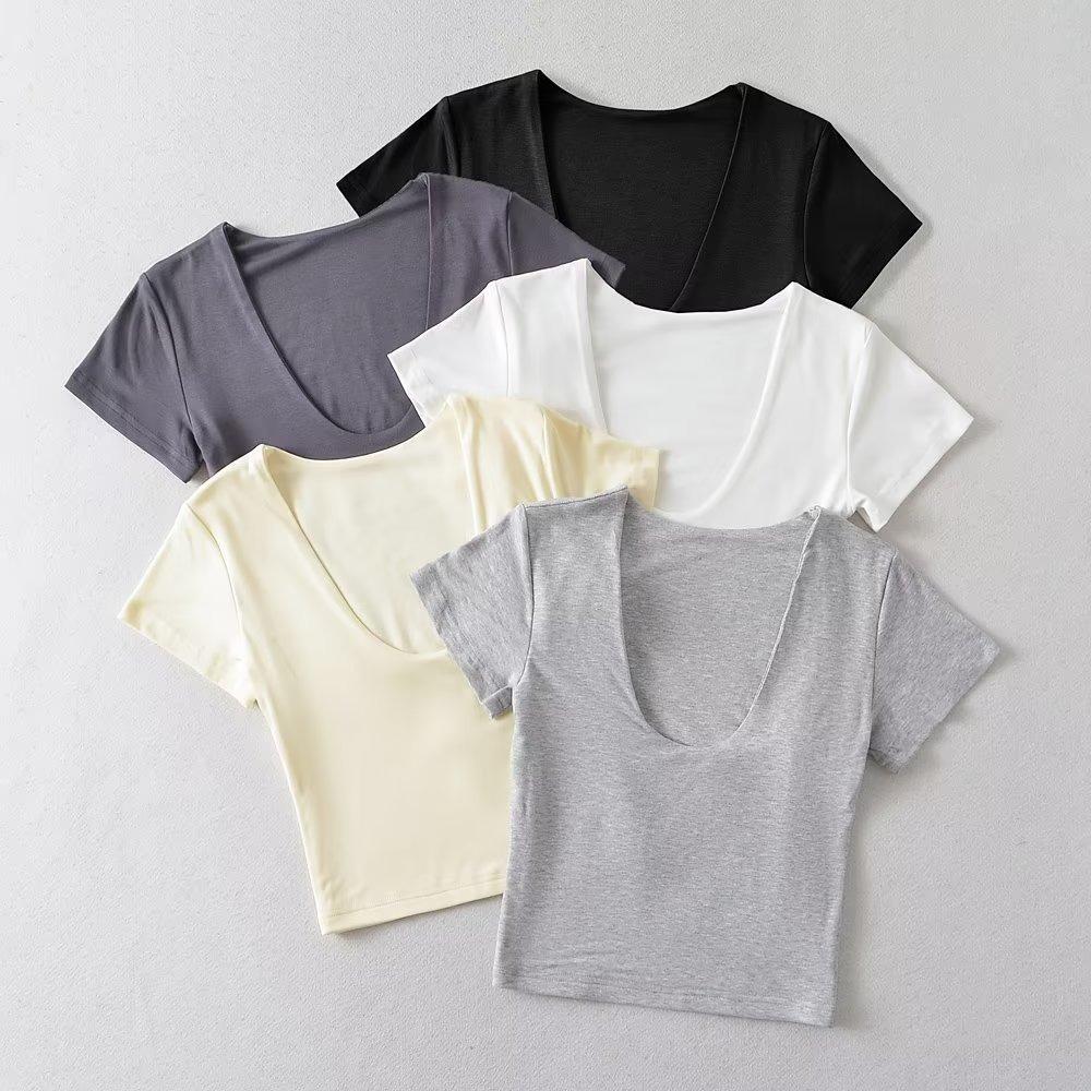 Летняя женская футболка с круглым вырезом и коротким рукавом, женские футболки, тонкая короткая стильная женская одежда
Летняя женская футболка с круглым вырезом и коротким рукавом, женские футболки, тонкая короткая стильная женская одежда