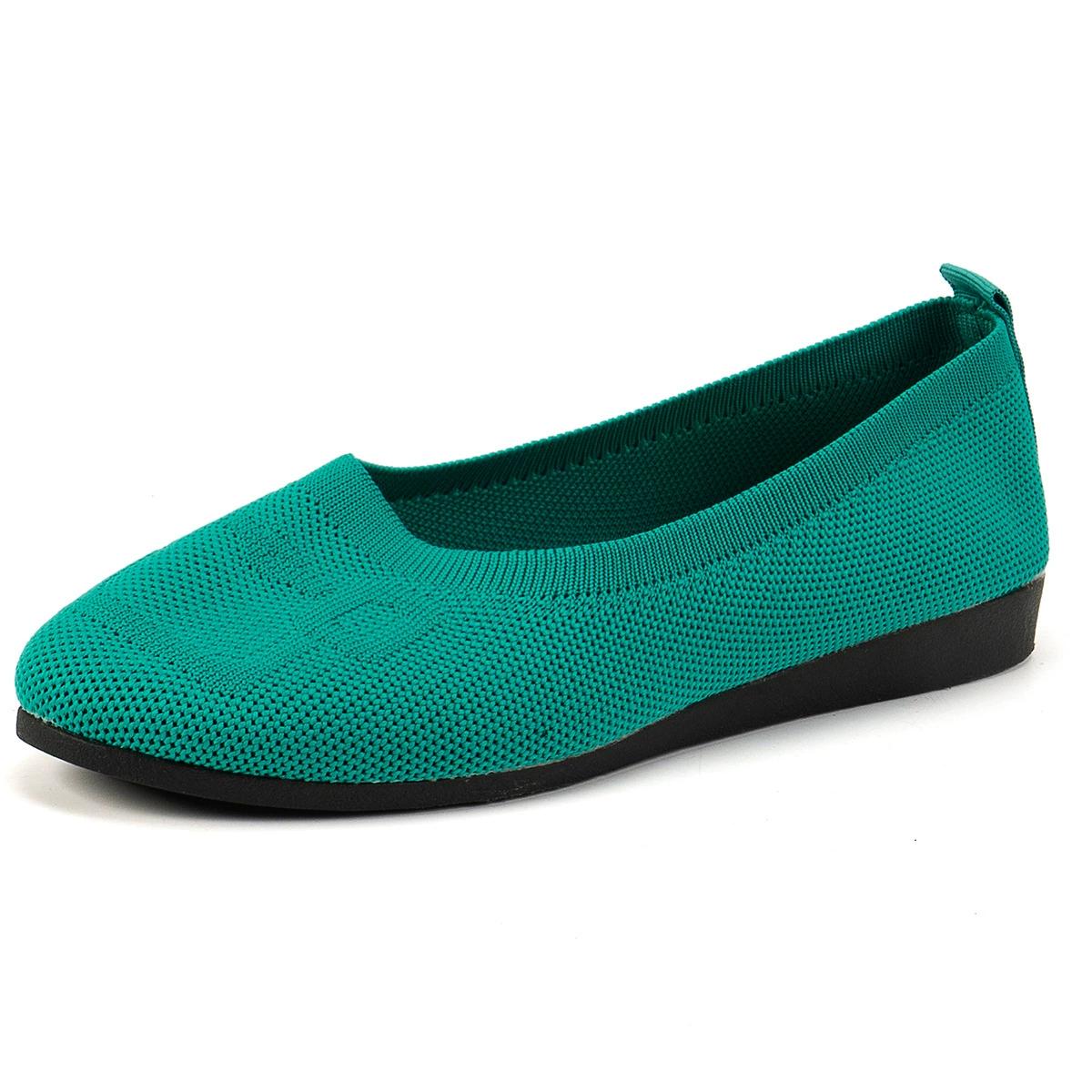 Большие размеры женской обуви однотонные круглые плетеные туфли на плоской подошве женские повседневные дышащие полые туфли на плоской подошве 43 зелёный