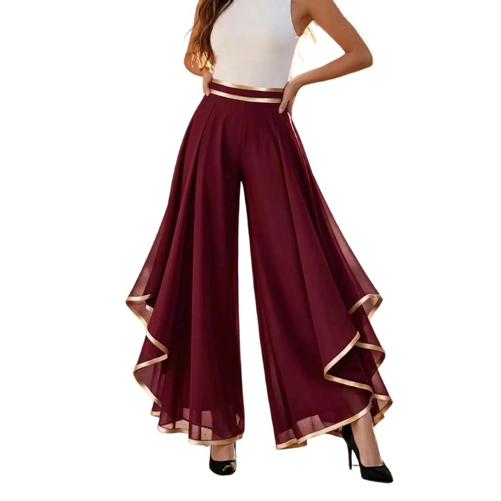High Waist Wide Leg Chiffon Pants with Layered Ruffle Hem and Trim for Women Casual Loose Fit Trousers XL винний
High Waist Wide Leg Chiffon Pants with Layered Ruffle Hem and Trim for Women Casual Loose Fit Trousers XL винний