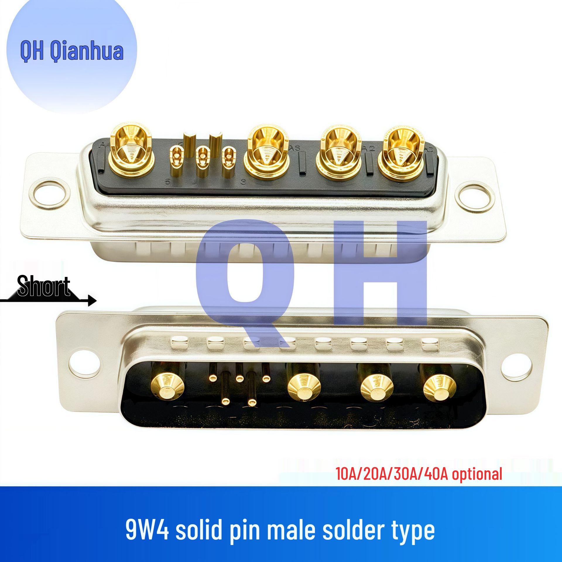 Gold-Plated 9W4 Male/Female Solid Pin High Current D-Sub Connector, Solder Type Plug
Gold-Plated 9W4 Male/Female Solid Pin High Current D-Sub Connector, Solder Type Plug
