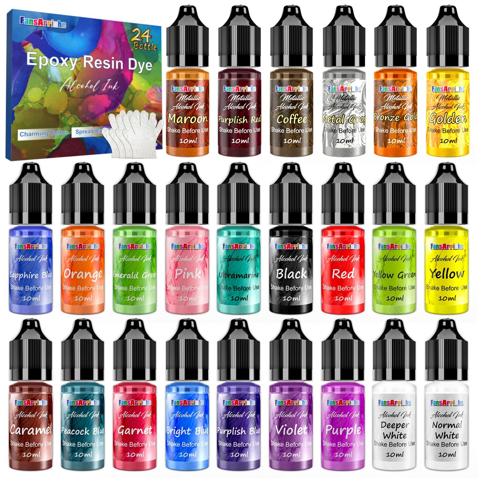 FansArriche Alcohol Ink Set 24 Vibrant Colors Concentrated Alcohol Based Ink Epoxy Resin Paint with Metallic Color Dyes for Resin Acrylic Tumbler 10ml
FansArriche Alcohol Ink Set 24 Vibrant Colors Concentrated Alcohol Based Ink Epoxy Resin Paint with Metallic Color Dyes for Resin Acrylic Tumbler 10ml