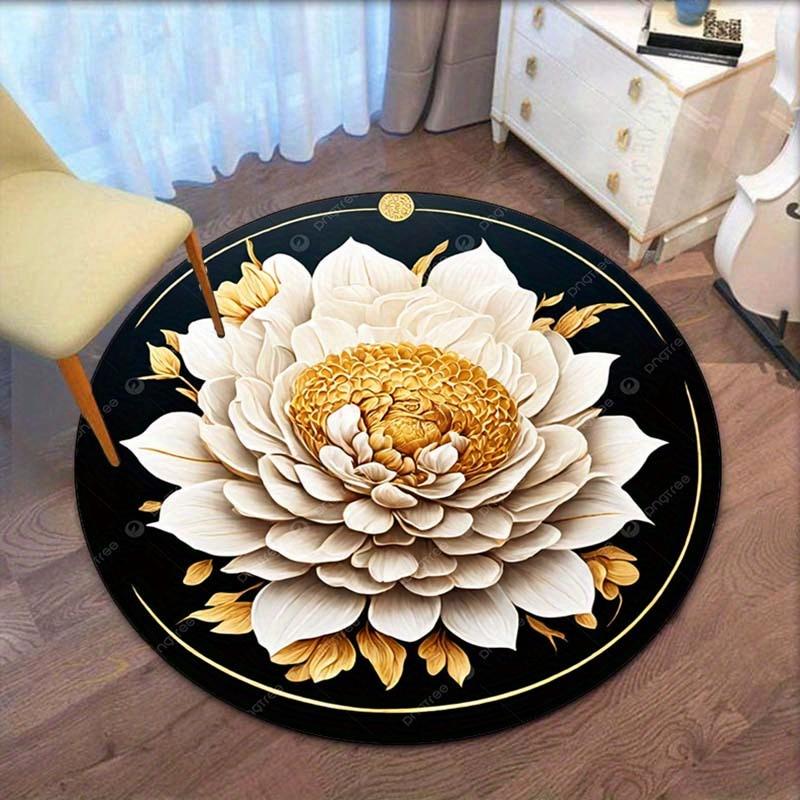 White lotus flower gold center round rug elegant floral design crystal velvet carpet for living room bedroom luxury home decor 120cm
White lotus flower gold center round rug elegant floral design crystal velvet carpet for living room bedroom luxury home decor 120cm