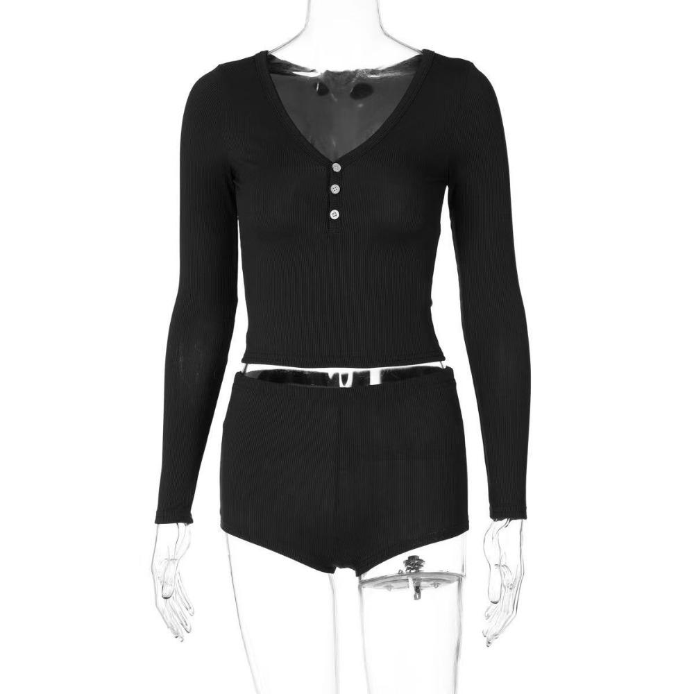 Wind Women s Clothing Sexy Low-cut V-neck Tight Long-sleeved Top Sports Wind Super Shorts Two-piece Set L чорний
Wind Women s Clothing Sexy Low-cut V-neck Tight Long-sleeved Top Sports Wind Super Shorts Two-piece Set L чорний