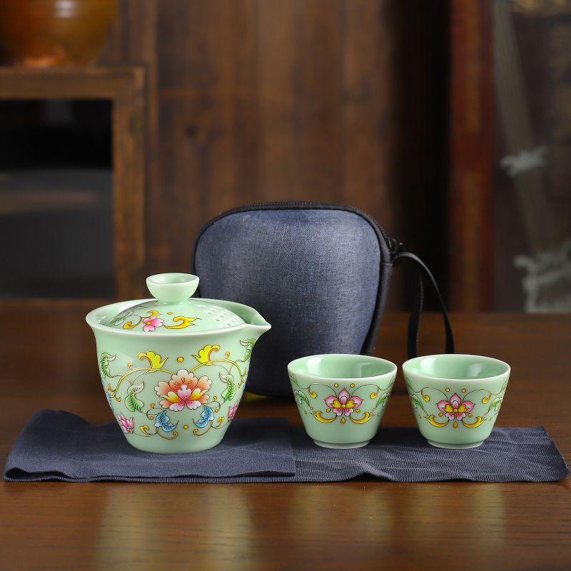 Enamel-painted Tea Set Celadon Quick- Cup, 1 Teapot, 2 Teacups, Portable Storage Bag, Travel Tea Set Kung Fu Tea Cup
Enamel-painted Tea Set Celadon Quick- Cup, 1 Teapot, 2 Teacups, Portable Storage Bag, Travel Tea Set Kung Fu Tea Cup
