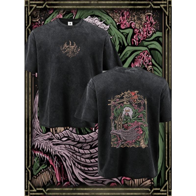 European sizes Men s Washed T Shirt Material Mythical Creature And Floral Design with Text | Comfortable for Summer S чёрный
European sizes Men s Washed T Shirt Material Mythical Creature And Floral Design with Text | Comfortable for Summer S чёрный