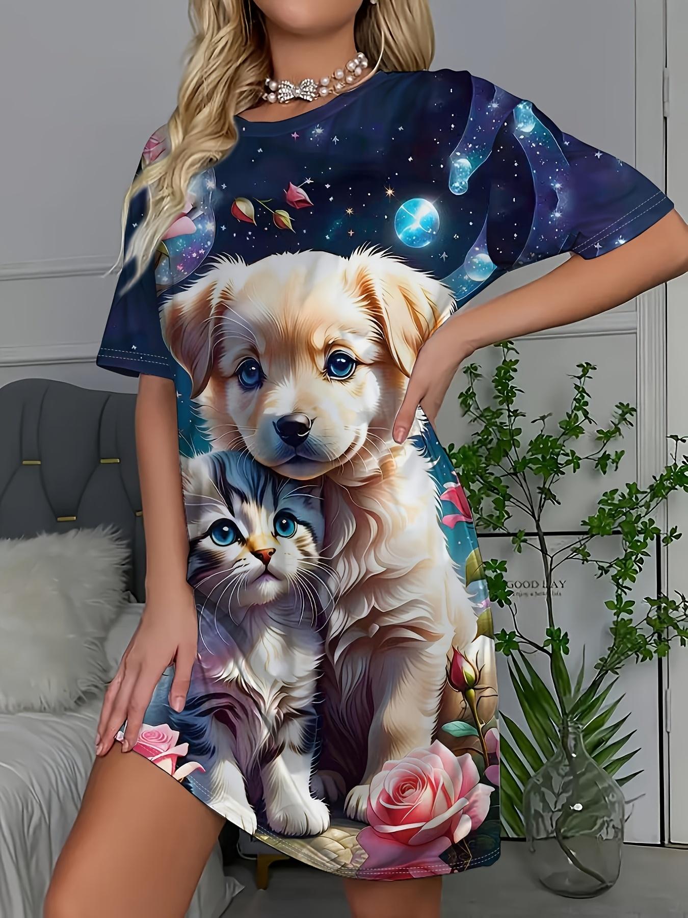 Women s Puppy + Cat Print Round Neck Short Sleeve Casual Dress. Home Dress 9XL дубильна кора
Women s Puppy + Cat Print Round Neck Short Sleeve Casual Dress. Home Dress 9XL дубильна кора