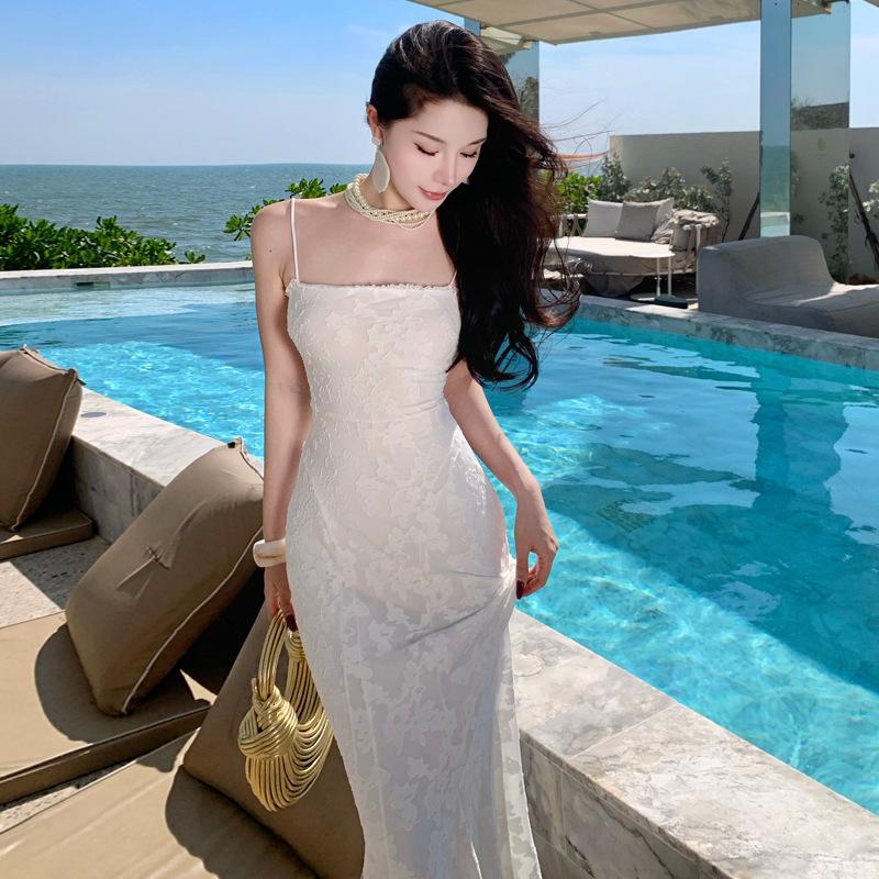 New Yellow Suspender Dress Back Cross Strap Backless Hollow Sexy Jacquard Fishtail Dress L білий
New Yellow Suspender Dress Back Cross Strap Backless Hollow Sexy Jacquard Fishtail Dress L білий