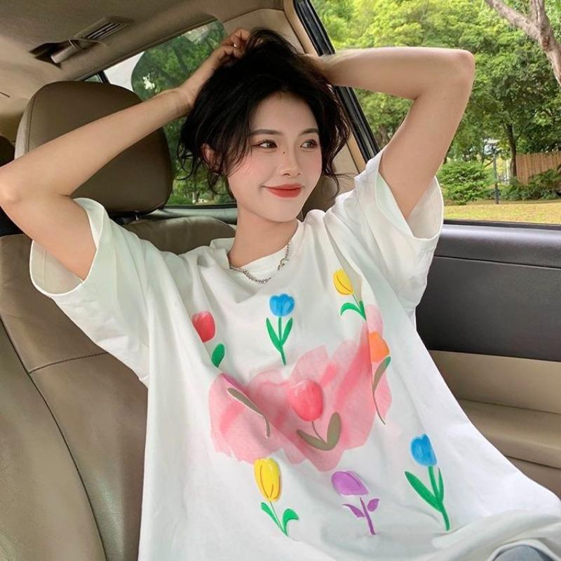 Printed Design Women s T-shirt Loose Round Neck Colorful Tulip Pattern Woman T-shirts Summer Casual Daily Ladies Short Sleeved Top M
Printed Design Women s T-shirt Loose Round Neck Colorful Tulip Pattern Woman T-shirts Summer Casual Daily Ladies Short Sleeved Top M