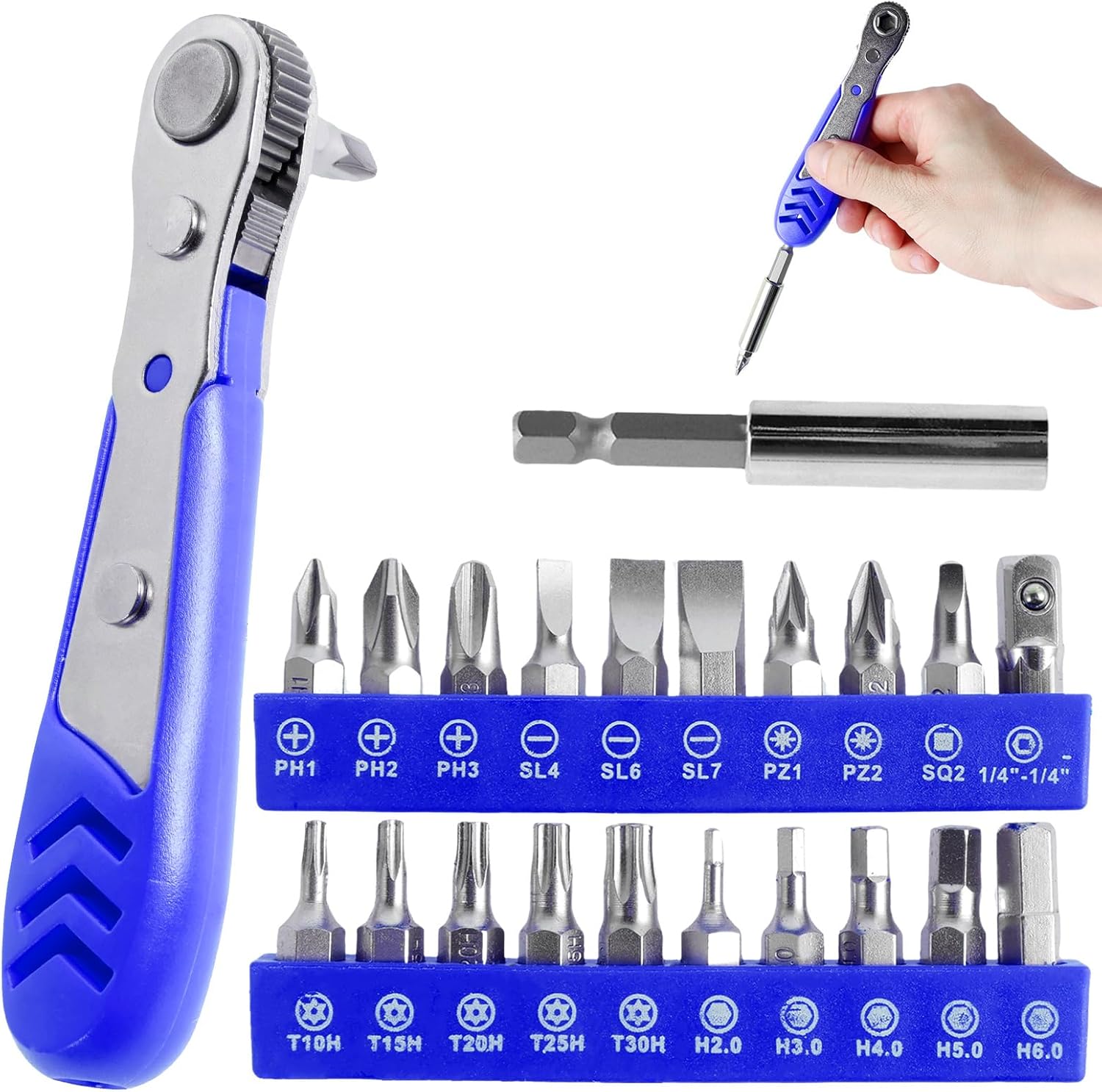 22 in 1 Mini Screwdriver Set 1/4 Right Angled Ratchet Screwdriver with Phillips Slotted Torx Magnetic Bits for Small Space
22 in 1 Mini Screwdriver Set 1/4 Right Angled Ratchet Screwdriver with Phillips Slotted Torx Magnetic Bits for Small Space