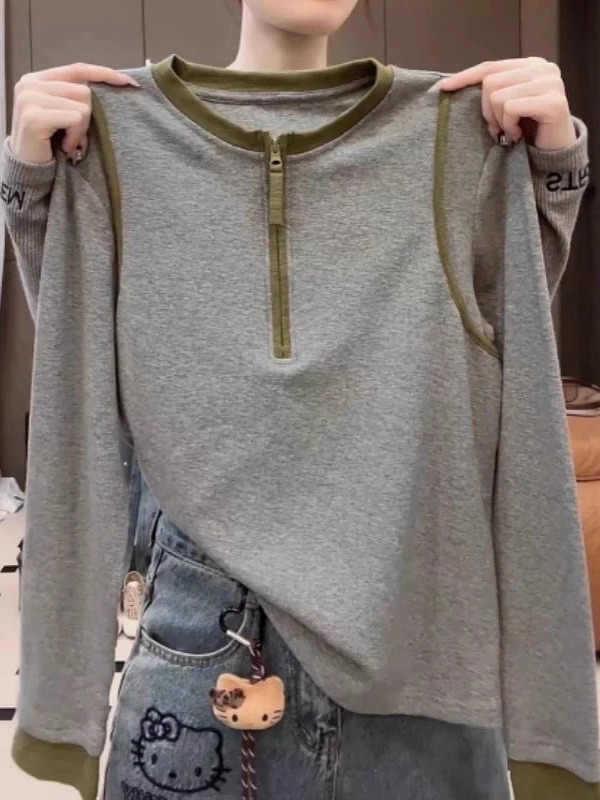 Women s Korean Style Color Block Half-Zip Long-Sleeve T-Shirt - Autumn/Winter New Design with Round Neck Large серый
Women s Korean Style Color Block Half-Zip Long-Sleeve T-Shirt - Autumn/Winter New Design with Round Neck Large серый