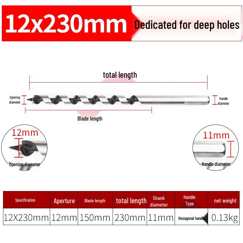 Сверло спиральное по дереву с шестигранным хвостовиком для глубоких отверстий
Сверло спиральное по дереву с шестигранным хвостовиком для глубоких отверстий