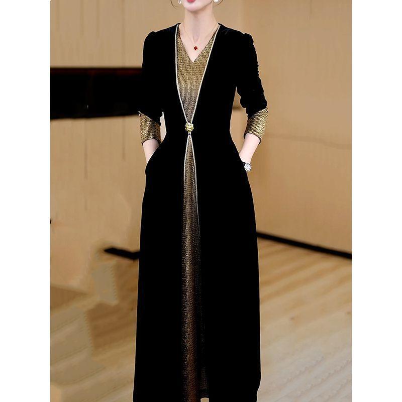 Fancy Patchwork V-neck Slimming Velvet Black Dress Women s 2025 Fall and Winter New Arrival Elegance Hepburn Style Waist A- line Skirt Black M
Fancy Patchwork V-neck Slimming Velvet Black Dress Women s 2025 Fall and Winter New Arrival Elegance Hepburn Style Waist A- line Skirt Black M