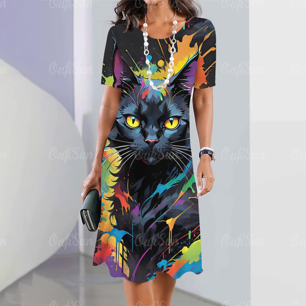 Нові жіночі сукні з мультяшним принтом кота, літні, елегантні, з коротким рукавом, модний одяг великого розміру 4XL
Нові жіночі сукні з мультяшним принтом кота, літні, елегантні, з коротким рукавом, модний одяг великого розміру 4XL