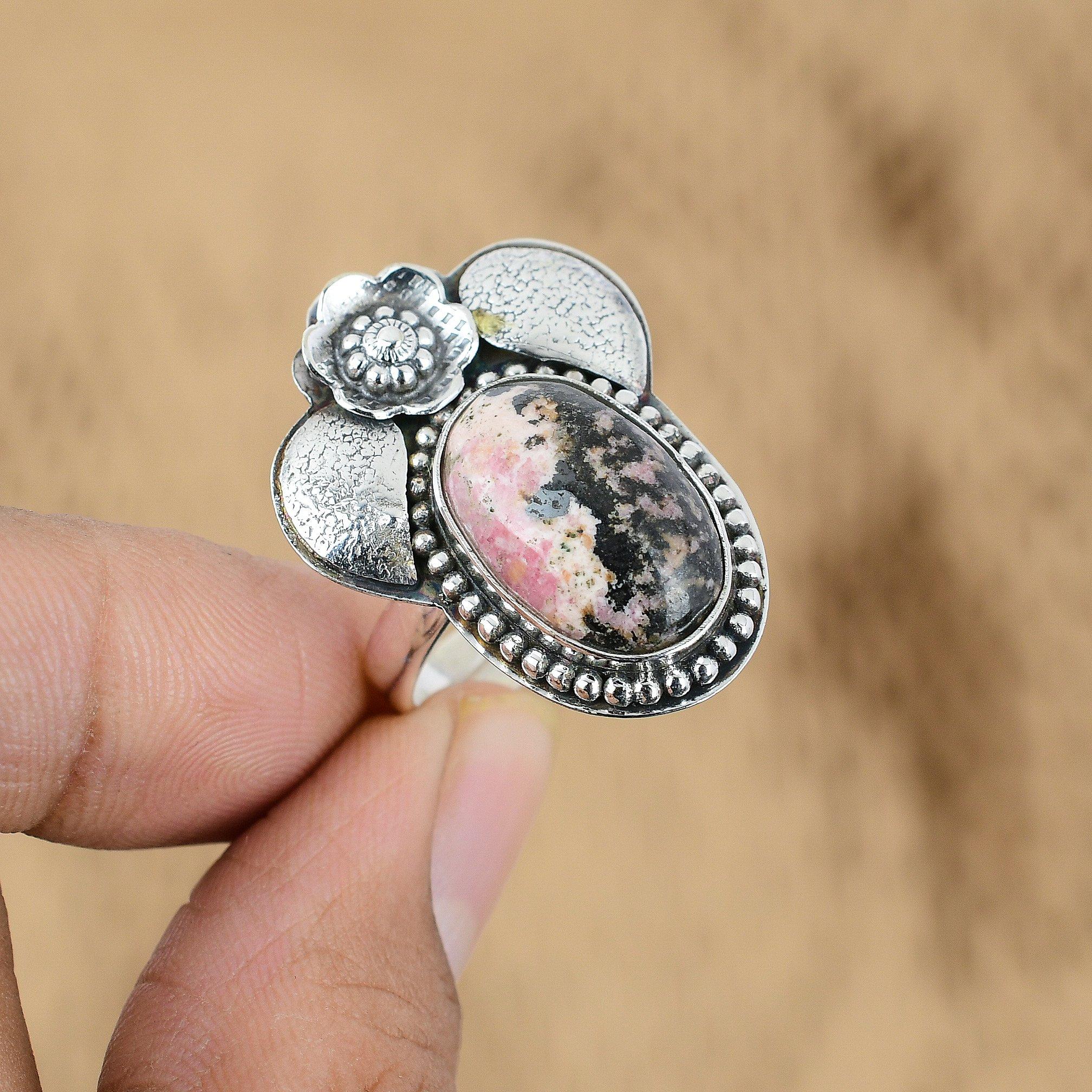 Sterling Silver Rhodonite Gemstone Sister Ethnic Flower Heart Chakra Unique Ring Yes
Sterling Silver Rhodonite Gemstone Sister Ethnic Flower Heart Chakra Unique Ring Yes