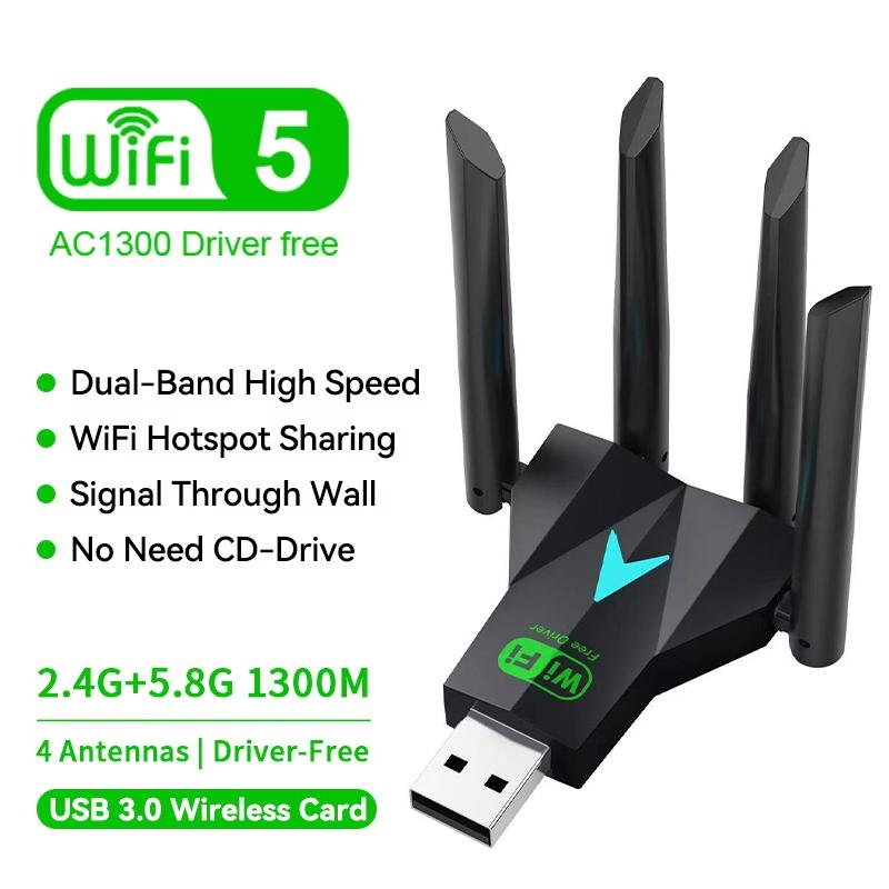 Dual Band 1300Mbps WiFi USB Adapter 2.4G/5Ghz Wi-Fi Dongle USB3.0 802.11AC 4-Antenna Wireless Receiver For PC/Laptop Driver Free
Dual Band 1300Mbps WiFi USB Adapter 2.4G/5Ghz Wi-Fi Dongle USB3.0 802.11AC 4-Antenna Wireless Receiver For PC/Laptop Driver Free