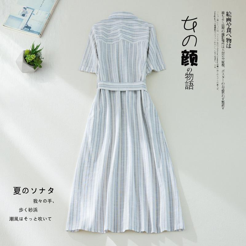 Cotton and linen shirt dress light ripe Hong Kong flavor thin waist strap vertical stripe short sleeve medium and long POLO collar summer Large size XL
Cotton and linen shirt dress light ripe Hong Kong flavor thin waist strap vertical stripe short sleeve medium and long POLO collar summer Large size XL