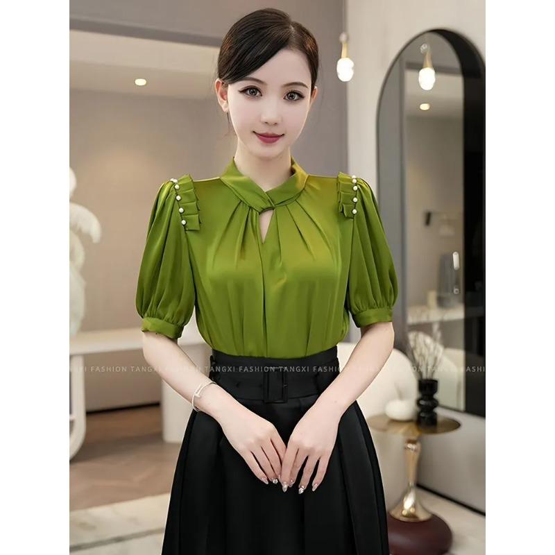 Нова темпераментна зелена атласна сорочка з коротким рукавом, літній високоякісний топ з круглим вирізом, жіночий S
Нова темпераментна зелена атласна сорочка з коротким рукавом, літній високоякісний топ з круглим вирізом, жіночий S