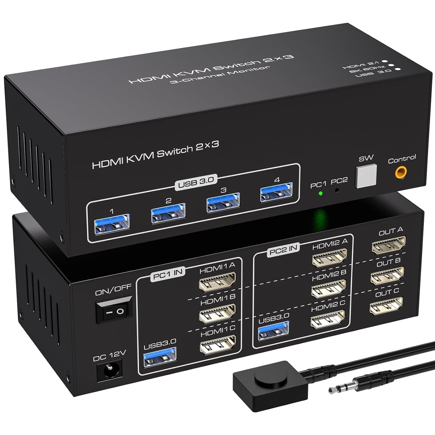 2PC HDMI 3 KVM Switcher 2PC 3 Monitor Simultaneous Output USB Switcher 4 Ports 8K 60Hz 4K 144Hz HDMI 2 Input 3 Output Swticher Monitor Switch for 2 
2PC HDMI 3 KVM Switcher 2PC 3 Monitor Simultaneous Output USB Switcher 4 Ports 8K 60Hz 4K 144Hz HDMI 2 Input 3 Output Swticher Monitor Switch for 2