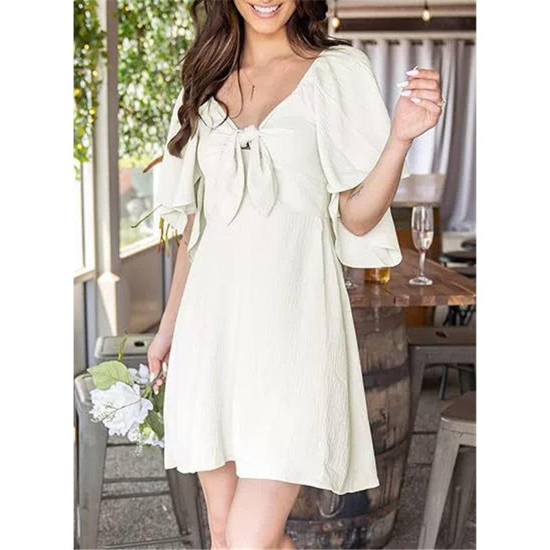 Европейский и американский стиль женское мини-платье с V-образным вырезом и бантом, с короткими рукавами, однотонное, свободного кроя на талии, повседневное, длинная юбка XL белый
Европейский и американский стиль женское мини-платье с V-образным вырезом и бантом, с короткими рукавами, однотонное, свободного кроя на талии, повседневное, длинная юбка XL белый