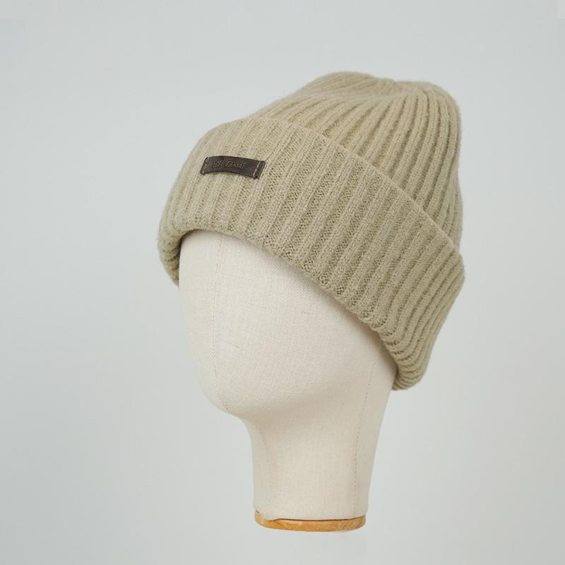 Осенне-зимняя однотонная вязаная шапка для мужчин и женщин, защита ушей, теплая шерстяная шапка, большая окружность головы, утепленная шапка бежевый