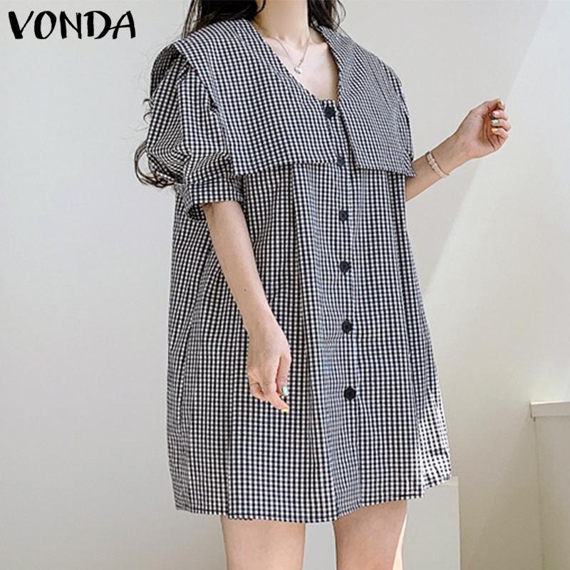 VONDA женское летнее однотонное свободное платье в клетку с короткими рукавами и лацканами А-типа
VONDA женское летнее однотонное свободное платье в клетку с короткими рукавами и лацканами А-типа