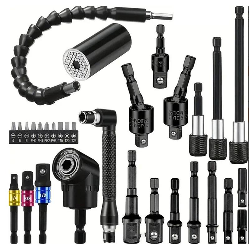 A84E-Right Angle Drill Screwdriver 105° Hex Shank Rotatable Socket Adapter Flexible Drill Bit Extension Set(31PCS) чорний
A84E-Right Angle Drill Screwdriver 105° Hex Shank Rotatable Socket Adapter Flexible Drill Bit Extension Set(31PCS) чорний