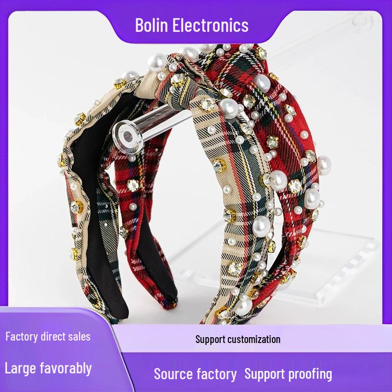 European & American Style Classic Plaid Knotted Headband with Beaded Rhinestones and Wide Edge
European & American Style Classic Plaid Knotted Headband with Beaded Rhinestones and Wide Edge
