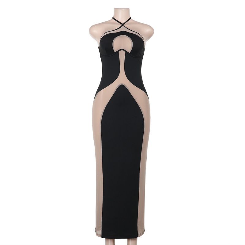 Western Style Ins New Fashion Temperament Hanging Neck Sling Slim fit Long dress Sexy Backless Hollow out Sheath Dress Black (without steel ring) L
Western Style Ins New Fashion Temperament Hanging Neck Sling Slim fit Long dress Sexy Backless Hollow out Sheath Dress Black (without steel ring) L