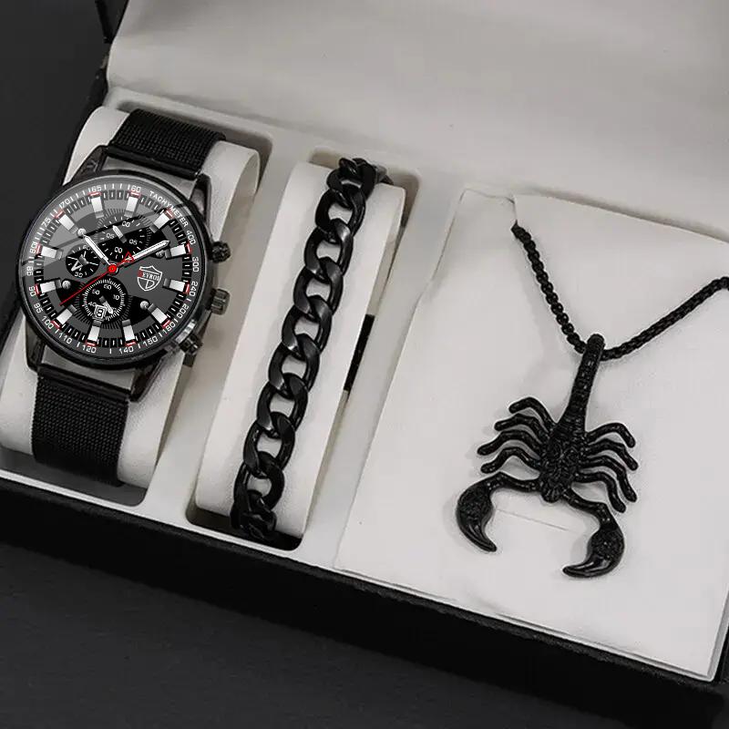 3pcs/set Fashion Men s Business Stainless Steel Mesh Band Quartz Watch & Bracelet Neckalce Set
3pcs/set Fashion Men s Business Stainless Steel Mesh Band Quartz Watch & Bracelet Neckalce Set