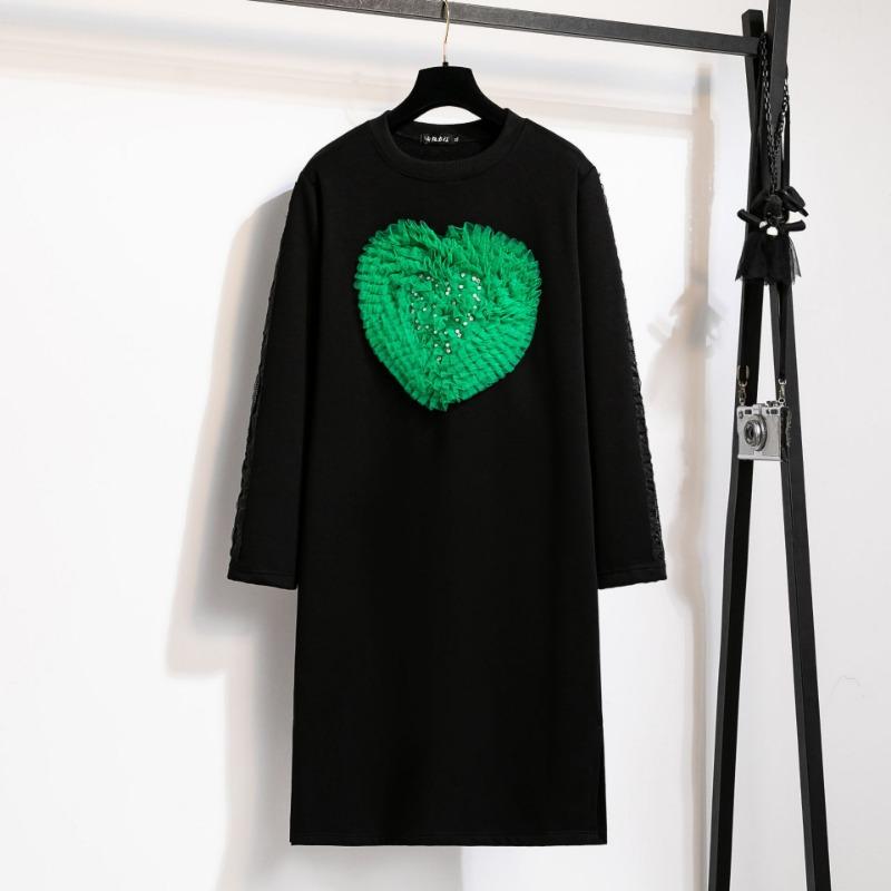 Плюс Размер Женское Осенне-Зимнее Однотонное Платье Круглый Вырез Тонкий Средней Длины с Бархатной Основой 5XL зелёный