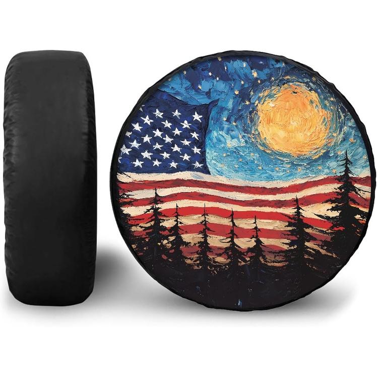Spare Tire Cover for RV Trailer, PU Leather Tire Cover Waterproof Sun Protection with American Flag & Forest Design, Fit for Trailers, RV, SUV, 15 inch
Spare Tire Cover for RV Trailer, PU Leather Tire Cover Waterproof Sun Protection with American Flag & Forest Design, Fit for Trailers, RV, SUV, 15 inch