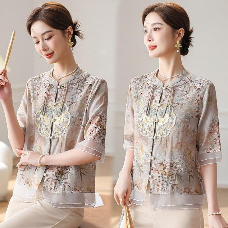 Summer Clothes, Western Style, Mother Clothes, Ink Printing, National Style Short-sleeved Shirt, Middle-aged and Elderly Women s Summer Tops M
Summer Clothes, Western Style, Mother Clothes, Ink Printing, National Style Short-sleeved Shirt, Middle-aged and Elderly Women s Summer Tops M