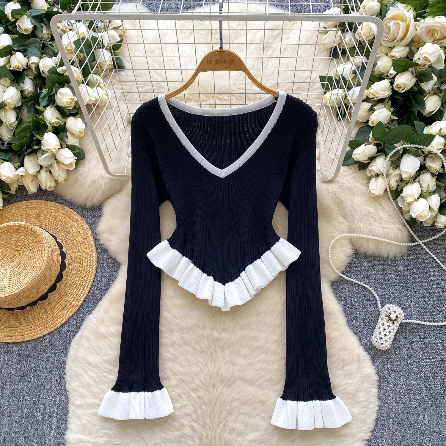 Women s V Neck Long Sleeve Top Black White Trim Casual Blouse One size чёрный
Women s V Neck Long Sleeve Top Black White Trim Casual Blouse One size чёрный