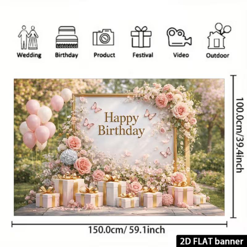 2D Elegant Pink Gold Birthday Banner Floral Garden Background for Bridal Shower Party 47.2x31.5inch/120*80cm
2D Elegant Pink Gold Birthday Banner Floral Garden Background for Bridal Shower Party 47.2x31.5inch/120*80cm