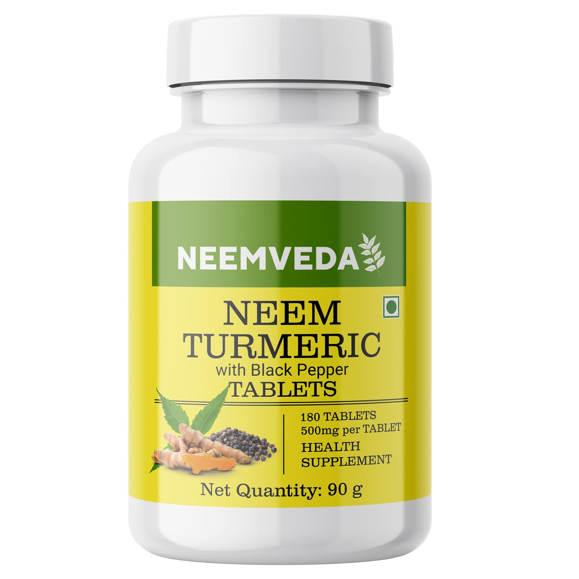 Neemveda Neem Turmeric with Black Pepper 180 Tablets, Made with Pure Turmeric Root Powder and Neem Leaf Powder, Detox Tablet
Neemveda Neem Turmeric with Black Pepper 180 Tablets, Made with Pure Turmeric Root Powder and Neem Leaf Powder, Detox Tablet