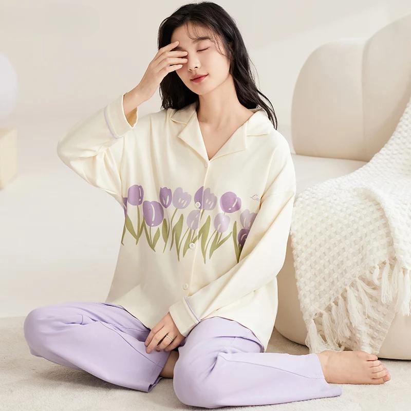 Print Pajamas for Women Autumn Winter Long Sleeves Cotton Pajama Sets Simple Style Sleepwear Woman Cardigan Nightwear AsianXXL for 70-80KG
Print Pajamas for Women Autumn Winter Long Sleeves Cotton Pajama Sets Simple Style Sleepwear Woman Cardigan Nightwear AsianXXL for 70-80KG