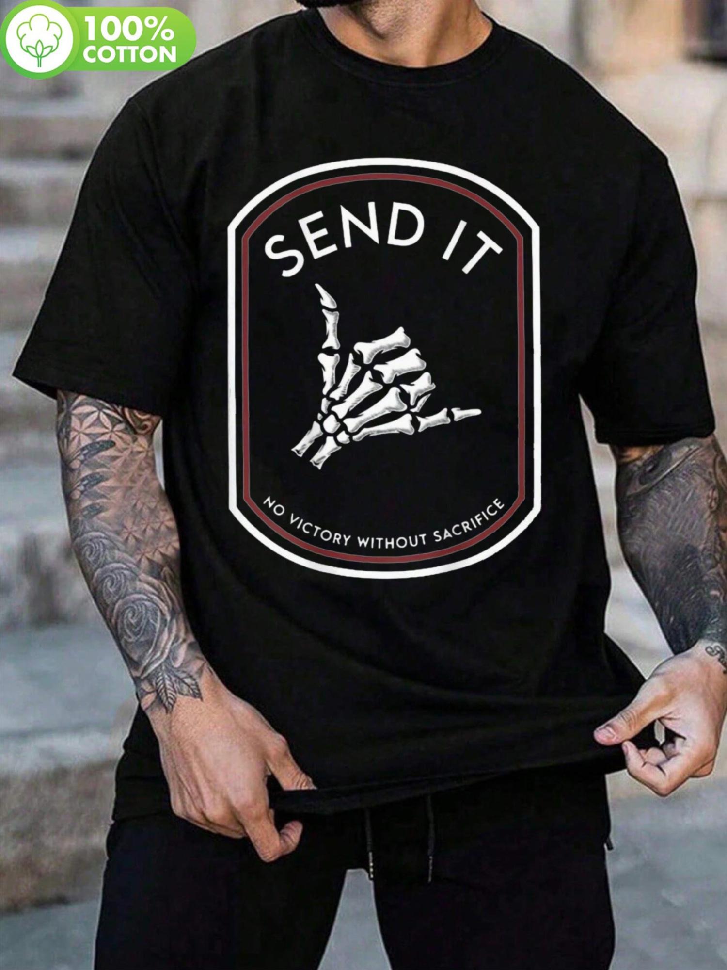 Send It No Victory Without Sacrifice Cotton T-shirt - Motivational Skeleton Hand Design L
Send It No Victory Without Sacrifice Cotton T-shirt - Motivational Skeleton Hand Design L