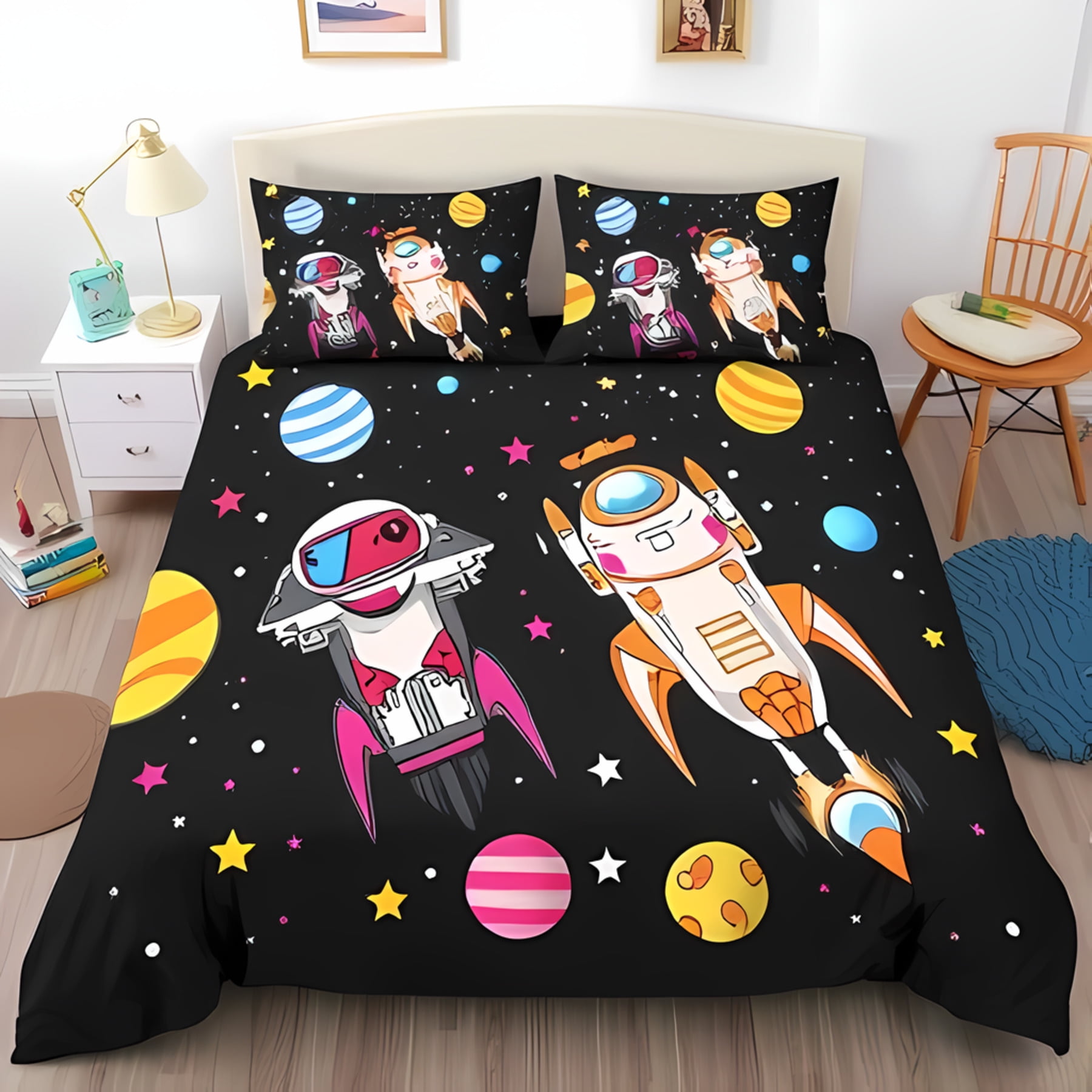 Space Themed Beding Set Black Soft Duvet Cover featuring Rocket Ship Planets Suitable Children Kids plus Adult Peoples Warm Soft plus Breathable 120*200cm Single
Space Themed Beding Set Black Soft Duvet Cover featuring Rocket Ship Planets Suitable Children Kids plus Adult Peoples Warm Soft plus Breathable 120*200cm Single