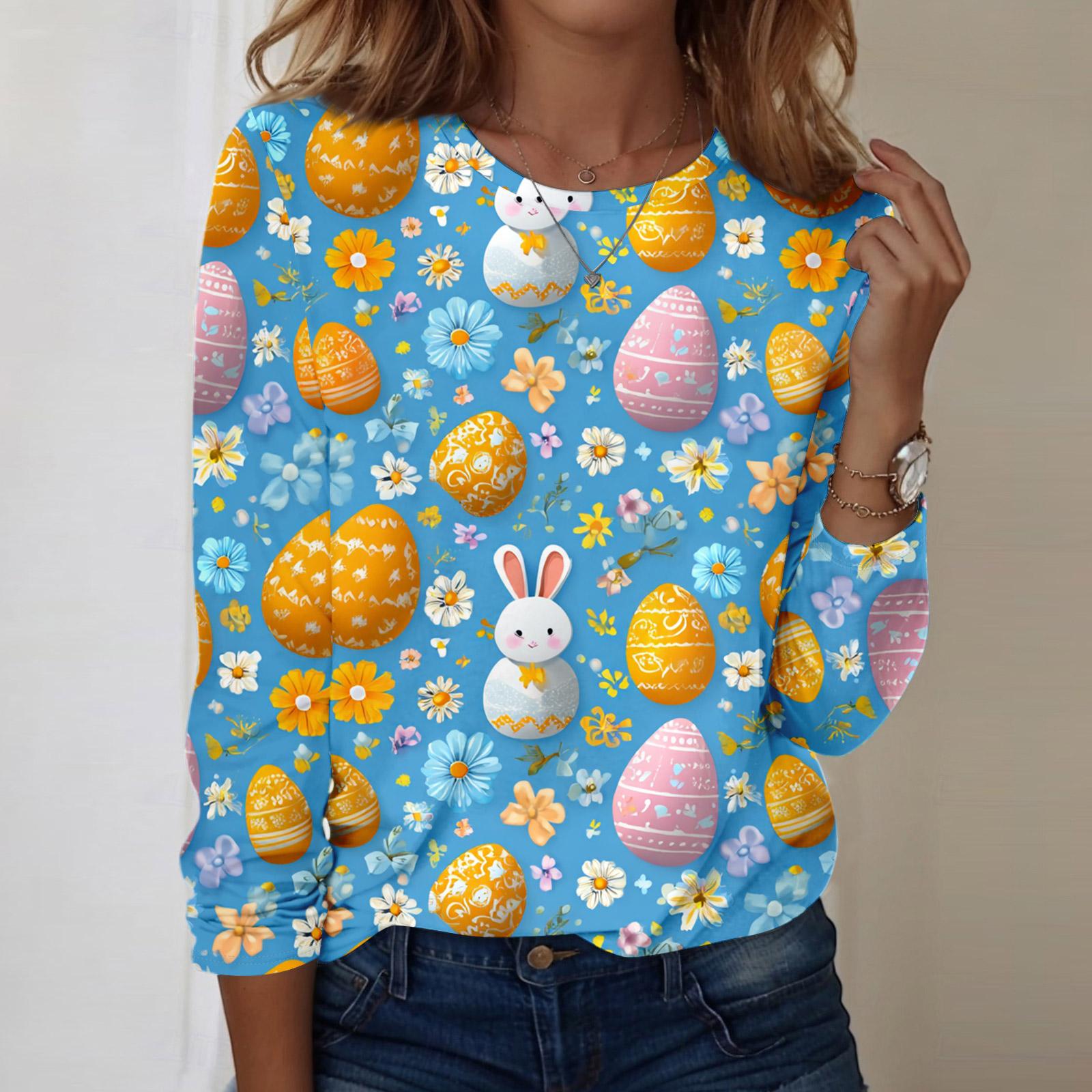 Women s daily casual long sleeved Easter printed round neck top XL
Women s daily casual long sleeved Easter printed round neck top XL