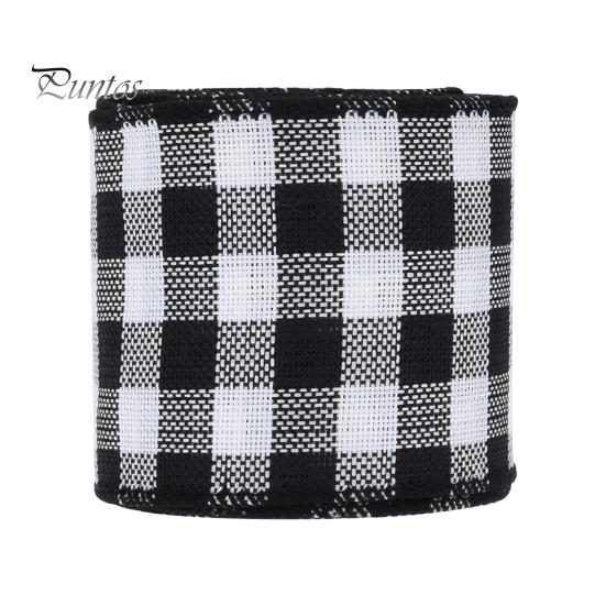 63 мм Рождественская лента, проводная классическая клетчатая лента, толще, «сделай сам», антивыцветающая подарочная упаковка, имитация льна, большой бант, лента для изготовления рождественской елки черный белый