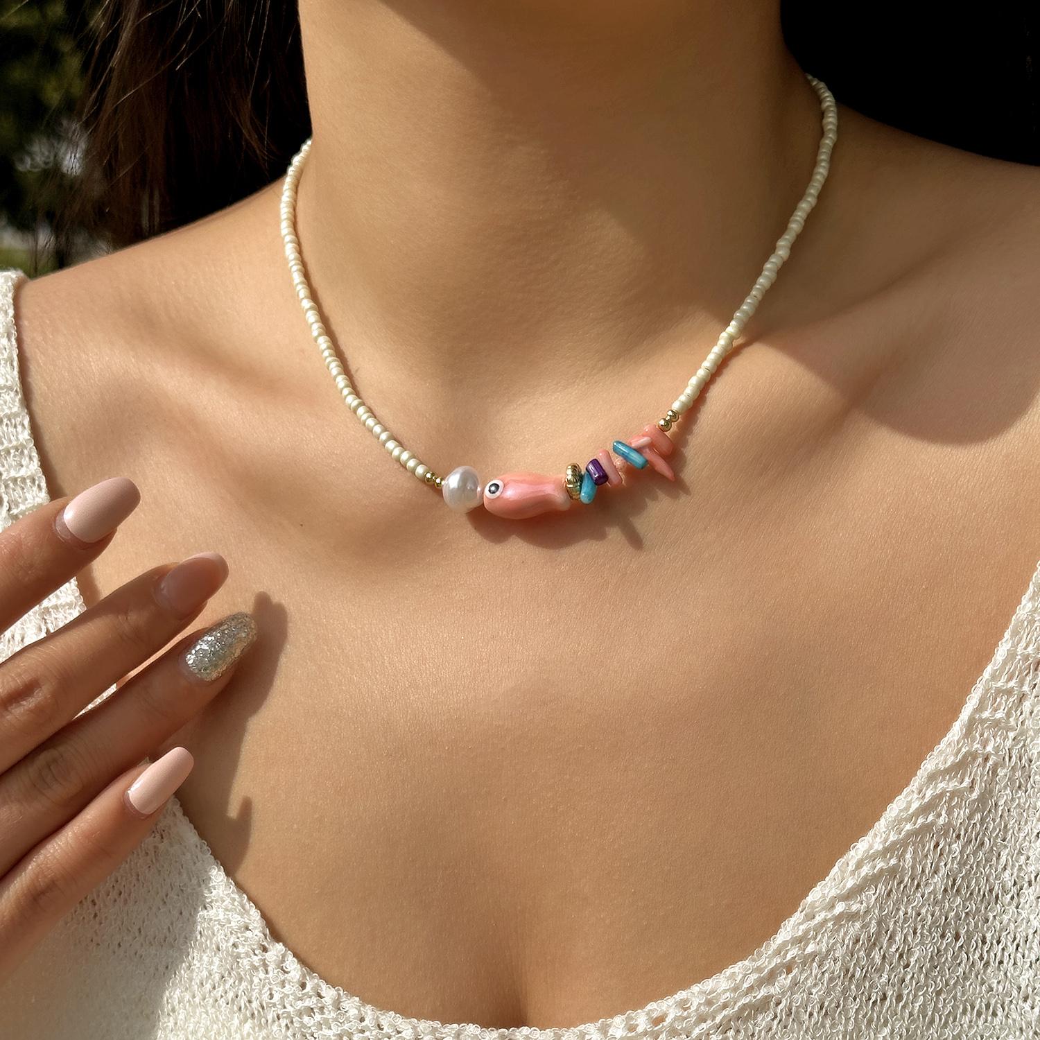 Simple Colorful Ceramic Fish Irregular Stone Beaded Necklace For Women Conch Starfish Shell Pendant Rice Beads Choker Zircon
Simple Colorful Ceramic Fish Irregular Stone Beaded Necklace For Women Conch Starfish Shell Pendant Rice Beads Choker Zircon