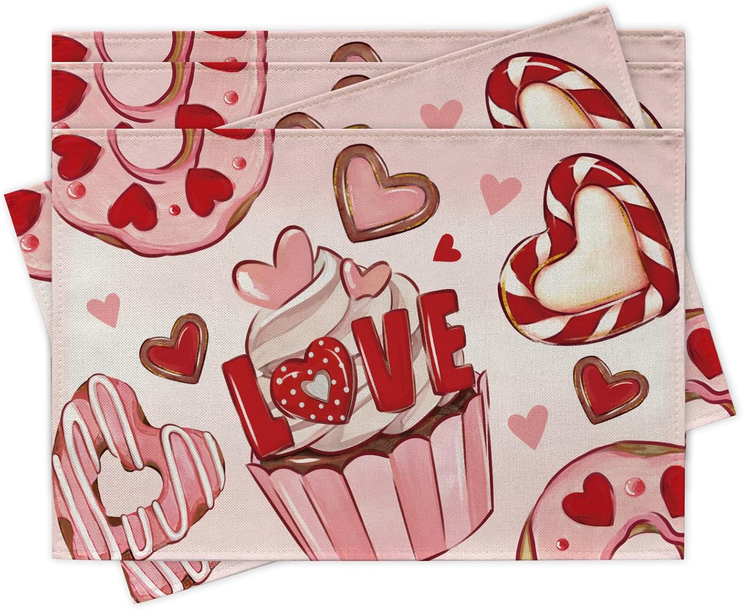 Valentines Dessert Placemats Set of 4, Pink Cupcake Donut Love Hearts Dining Place Mats Table Decor, Anniversary Wedding Home Decoration 12 x 18 Inch 4Pcs
Valentines Dessert Placemats Set of 4, Pink Cupcake Donut Love Hearts Dining Place Mats Table Decor, Anniversary Wedding Home Decoration 12 x 18 Inch 4Pcs