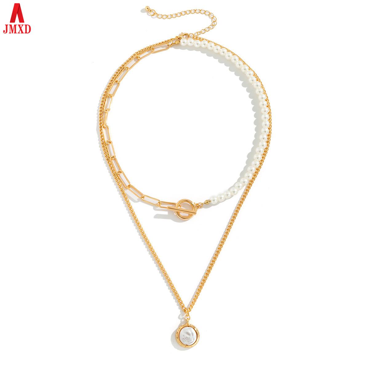 JMXD-jewelry Retro Round Metal Pendant Necklace, European and American Imitation Pearl OT Buckle Cross Chain Splicing Necklace
JMXD-jewelry Retro Round Metal Pendant Necklace, European and American Imitation Pearl OT Buckle Cross Chain Splicing Necklace