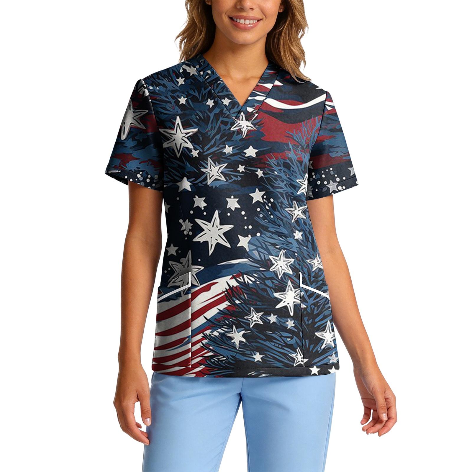 Women V Neck Short Sleeve Scrub Top with Pocket Stretch Quick Dry Fabric Star Print for Healthcare Work Uniform XXL синий
Women V Neck Short Sleeve Scrub Top with Pocket Stretch Quick Dry Fabric Star Print for Healthcare Work Uniform XXL синий